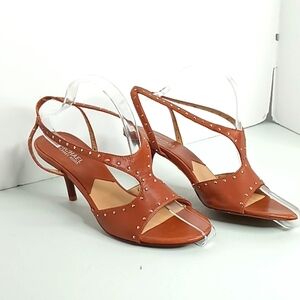 Michael Kors Leather Strappy  Heels w/Stud Detailing - Camel - 8.5M